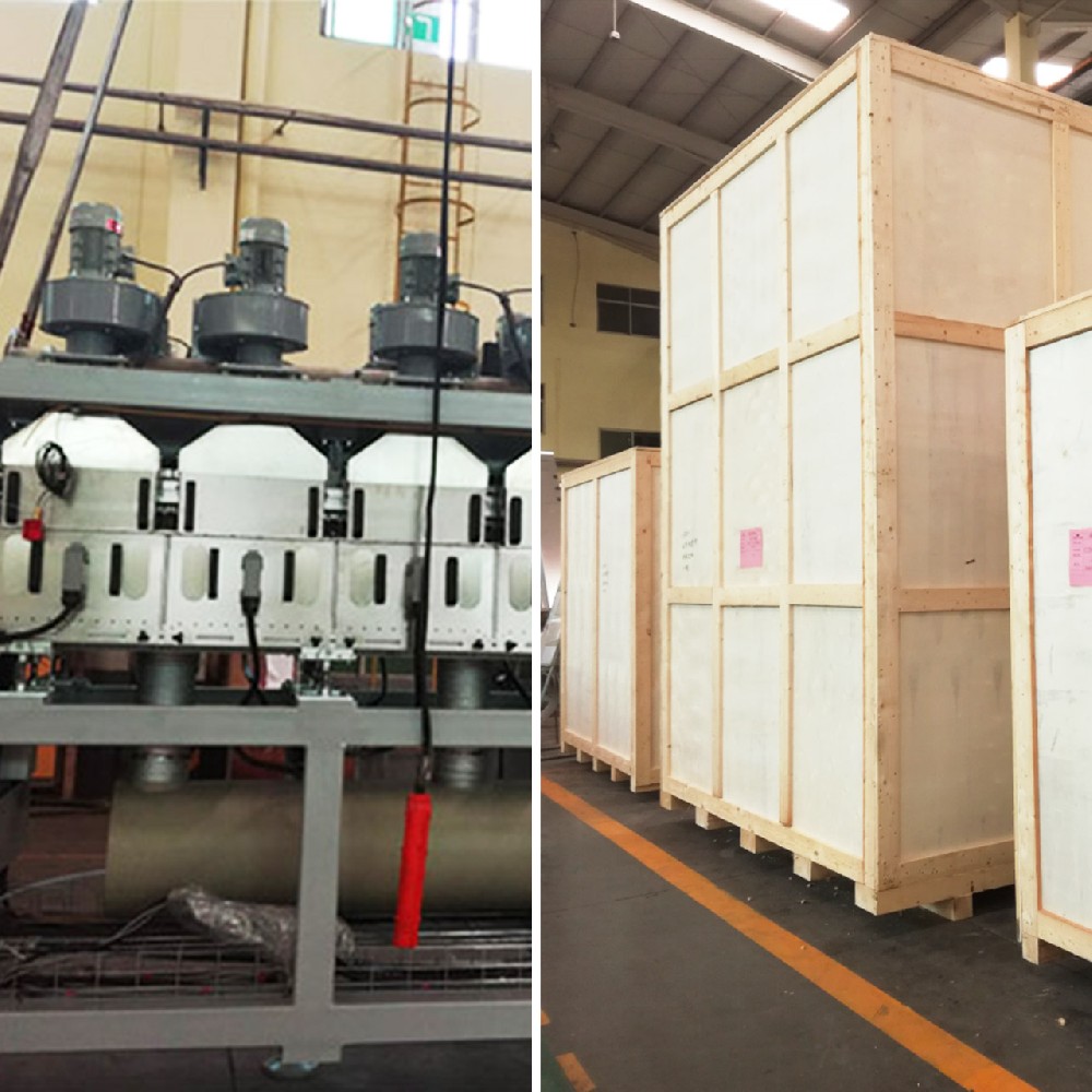 以大型设备加温机为例，展示大型设备的包装解决方案。将大型设备进行分拆，各关键部件分别打包。